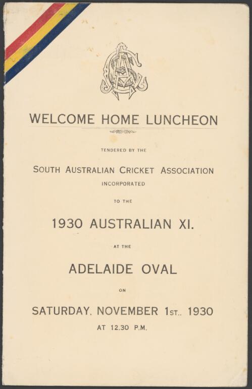 [Menus - Cricket : ephemera material collected by the National Library of Australia]