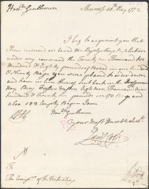 Letter of James Cook, 1772 May 30 [manuscript]
