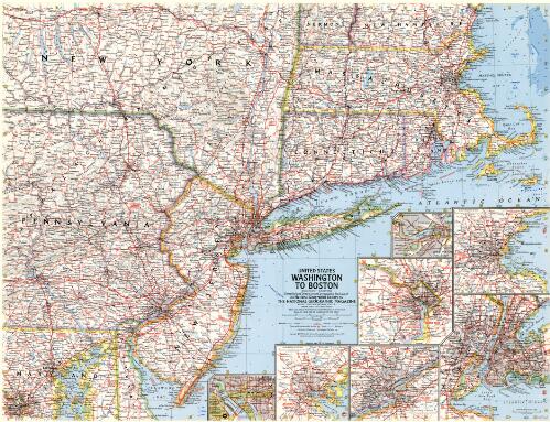 United States [cartographic material] : Washington to Boston / Compiled and drawn in the Cartographic Division of the National Geographic Society for the National Geographic Magazine ; Melville B. Grosvenor, ed. ; James M. Darley, chief cartographer
