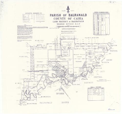Parish of Balranald, County of Caira [cartographic material] : Land District of Balranald, Western Division N.S.W. / compiled, drawn and printed at the Department of Lands