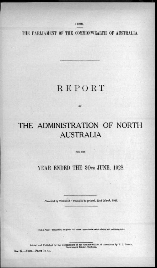Report on the administration of North Australia