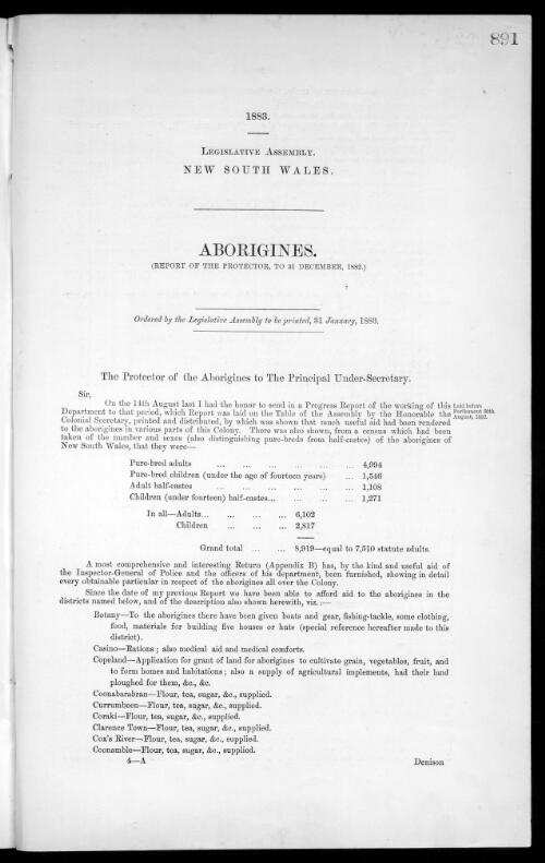 Aborigines. Report of the Protector