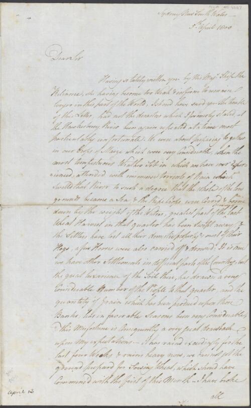 Letter [manuscript] : Sydney, N.S.W. to Sir Joseph Banks 1800 Apr. 5