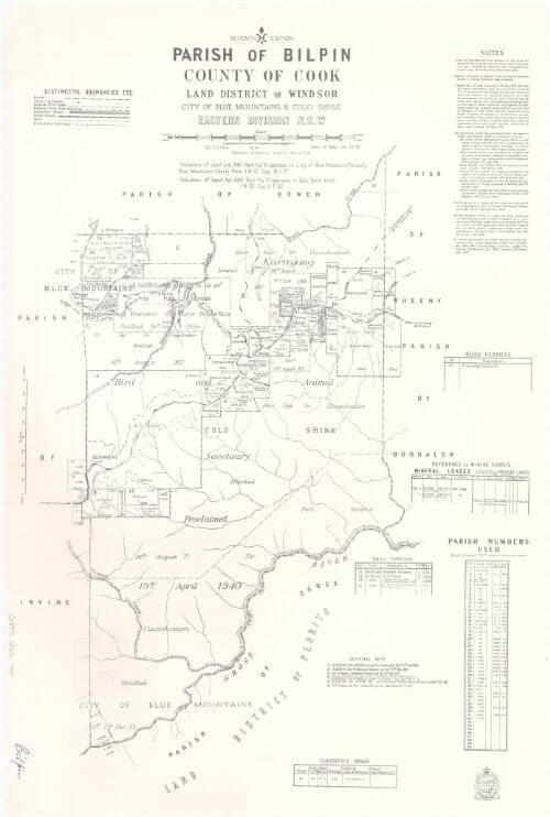 Parish of Bilpin, County of Cook [cartographic material] : Land District of Windsor, City of Blue Mountains & Colo Shire, Eastern Division N.S.W. / compiled, drawn and printed at the Department of Lands, Sydney N.S.W