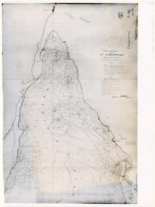 St Vincent Gulf, South Australia [cartographic material] / surveyed by Commander J. Hutchison R.N. ; assisted by Fredk. Howard & M.S. Guy, Navigg. Lieutenants R.N., 1867, 68