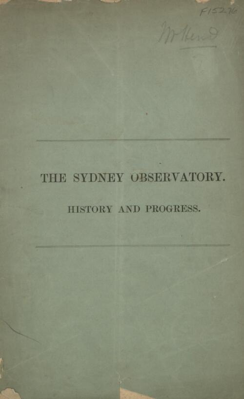 The Sydney Observatory : history and progress