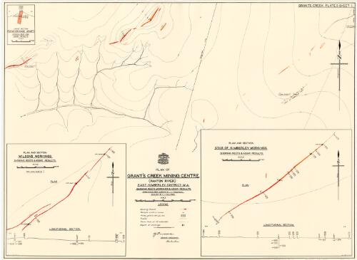 Plan of Grant's Creek Mining Centre (Panton River) East Kimberley District W.A. showing reefs, workings & assay results [cartographic material] / Aerial, Geological and Geophysical Survey, Northern Australia ; reef mapping by J.C. Thompson ; geology by C.J. Sullivan