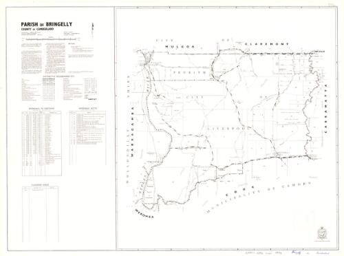 Parish of Bringelly, County of Cumberland [cartographic material] : Land Districts - Penrith and Picton, Cities of Liverpool and Penrith, Pastures Protection District - Moss Vale, within Division - Eastern, N.S.W. / compiled, drawn and printed at the Department of Lands, Sydney