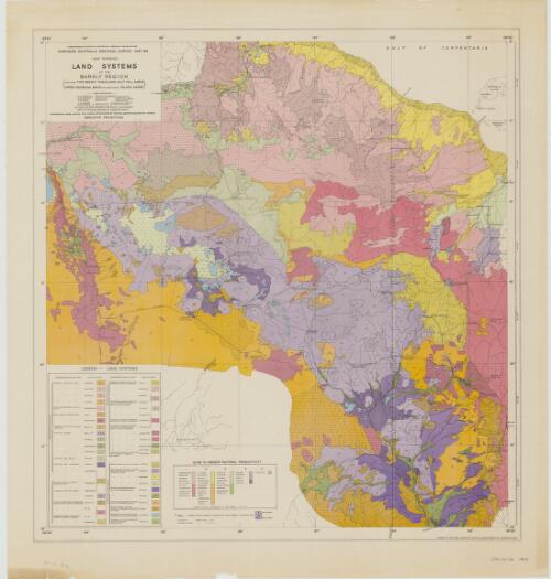Map showing land systems of the Barkly region including the Barkly Tableland, Gulf Fall areas, upper Georgina Basin and associated inland desert [cartographic material] / Commonwealth Scientific & Industrial Research Organisation, Northern Australia Regional Survey 1947-48 ; survey personnel C.S. Christian ... [et al.] ; drawn by National Mapping Section, Department of Interior