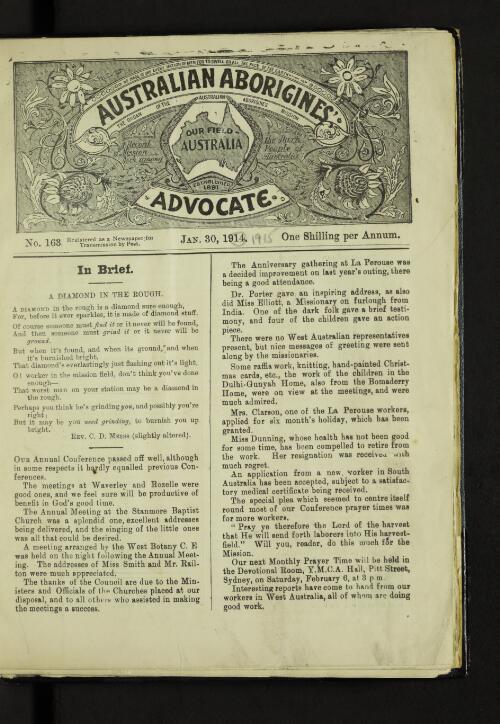 Australian Aborigines advocate : a monthly record of work amongst the dark people of Australia / the organ of the Australian Aborigines Mission