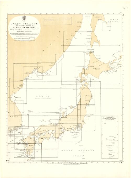 Japan Islands and eastern coasts of Korea and Siberia from Tsu Sima to Gulf of Tartary [cartographic material] : index to Admiralty published charts / Hydrographic Office