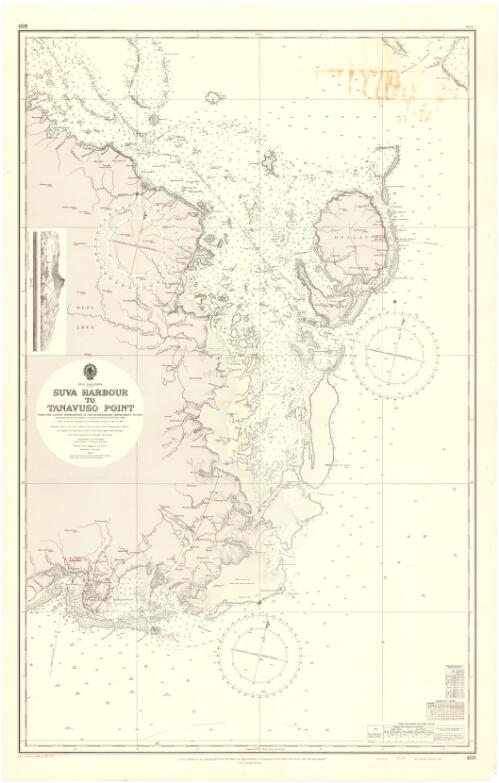 Suva Harbour to Tanavuso Point [cartographic material] : from the latest information in the Hydrographic Department to 1955 / including surveys by Commr. C.C. Lowry R.N., H.M.N.Z.S. "Lachlan" 1952