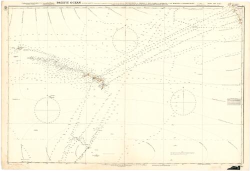 Pacific Ocean in four sheets [cartographic material] : comprised between the parallels of 37° north and 37° south and extending from the Philippine and Celebes Is., New Guinea and Australia, to San Francisco and Easter Island : compiled from the most recent surveys in the Hydrographic Office, 1875, with corrections from United States government charts to 1931. North east sheet