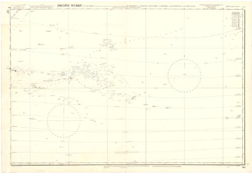 Pacific Ocean in four sheets [cartographic material] : comprised between the parallels of 37° north and 37° south and extending from the Philippine and Celebes Is., New Guinea and Australia, to San Francisco and Easter Island : compiled from the most recent surveys in the Hydrographic Office, 1875. South west sheet