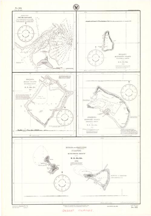 South Passage, Apamama Island : from a British sketch survey in 1884 [cartographic material] ; Maiana or Halls Island, Kingsmill Group : by the U.S. Ex. Ex., 1841 ; Maraki or Matthews Island, Kingsmill Group : by the U.S. Ex. Ex., 1841 ; Apamama or Hoppers Island, Kingsmill Group : by the U.S. Ex. Ex., 1841 ; Kuria and Nanouki (Aranuka) Islands, Kingsmill Group : by the U.S. Ex. Ex., 1841 / Hydrographic Office, U.S. Navy