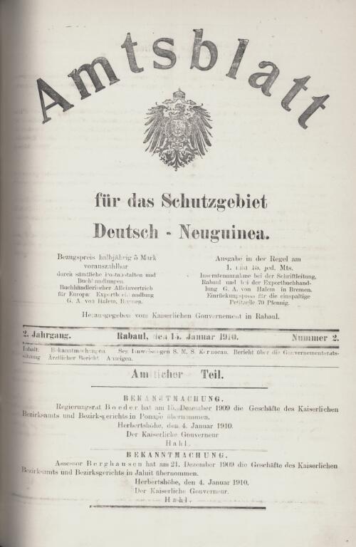 Amtsblatt fur das Schutzgebiet Deutsch-Neuguinea