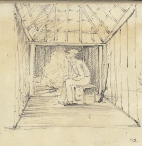 Interior of a squatter's hut, Darling Downs, Queensland, approximately 1845 / Thomas Domville Taylor