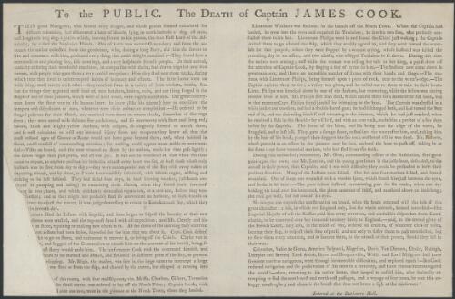 To the public, the death of Captain James Cook