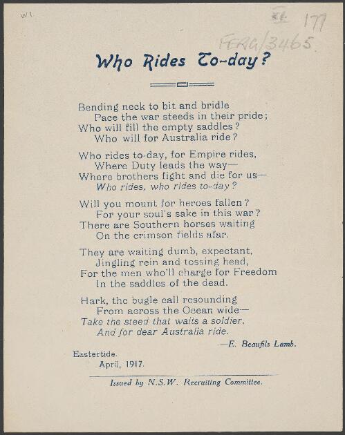 Who rides to-day?  / E. Beaufils Lamb