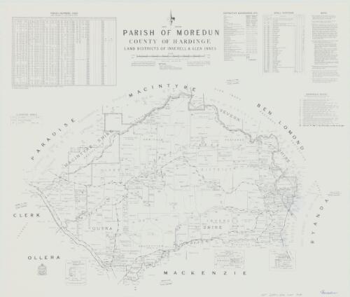 Parish of Moredun, County of Hardinge [cartographic material] : Land Districts of Inverell & Glen Innes / compiled, drawn & printed at the Department of Lands, Sydney, N.S.W