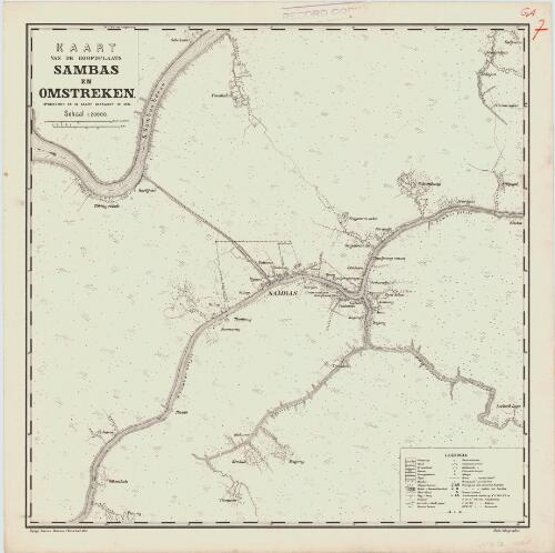 Kaart van de Hoofdplaats Sambas en omstreken [cartographic material] : opgenomen en in kaart gebracht in 1887
