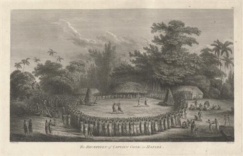The reception of Captain Cook in Hapaee [picture] / J. Webber del.; Heath sculp