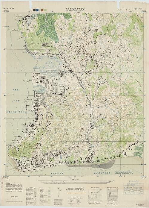 Borneo 1:10,000. Balikpapan. Sheet 67/XXII-C / compilation and drawing: 2/1 Aust. Army Topo Svy Coy,  Aust Svy Corps from air photos: 1:25,000 maps of Balikpapan prepared by Dutch Topographic Service, Batavia, 1932 & Dutch hydrographic chart  13O ; air photography: 2 Photo Charting Sqn, 311 Photo Wing, U.S.A.A. F.: Missions 5MB93-BI Apr '45, 4 Photo Charting Sqn, 311 Photo Wing, U.S.A.A. F.: Missions 5MCI26-IOV, IIV, 12V May '45, 17 P R Sqn, 6 Photo Group, U.S.A.A. F.: Missions 4M47Z (I-V) Oct '44 ; reproduction: 2/1 Aust. Army Topo Svy Coy,  Aust Svy Corps  June '45