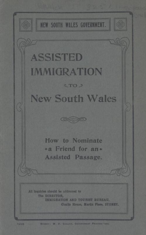 Assisted immigration to New South Wales : how to nominate a friend for an assisted passage