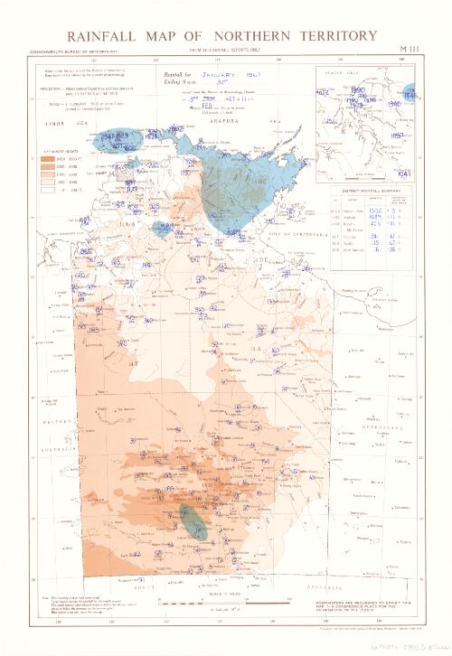 Rainfall map of Northern Territory from telegraphic reports only [cartographic material] / Bureau of Meteorology