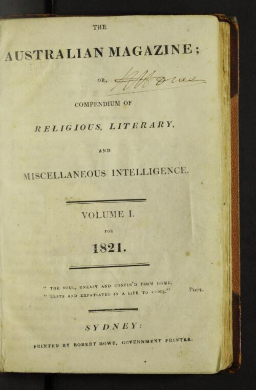 The Australian magazine, or, Compendium of religious, literary, and miscellaneous intelligence