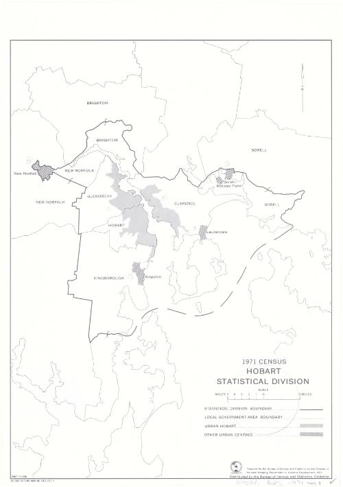 Hobart statistical division [cartographic material] : 1971 census / prepared for the Bureau of Census and Statistics by the Division of National Mapping, Department of National Development