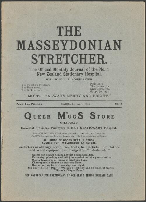 The Masseydonian stretcher : the official monthly journal of the No. 1 New Zealand Stationary Hospital