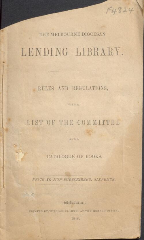 Lending library. : Rules and regulations with a list of the committee and a catalogue of books