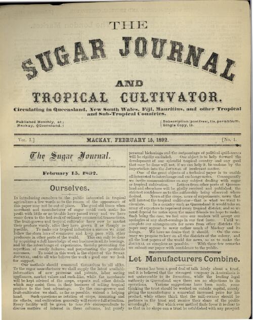 The sugar journal and tropical cultivator : circulating in Queensland, New South Wales, Fiji, Mauritius and other tropical and subtropical countries