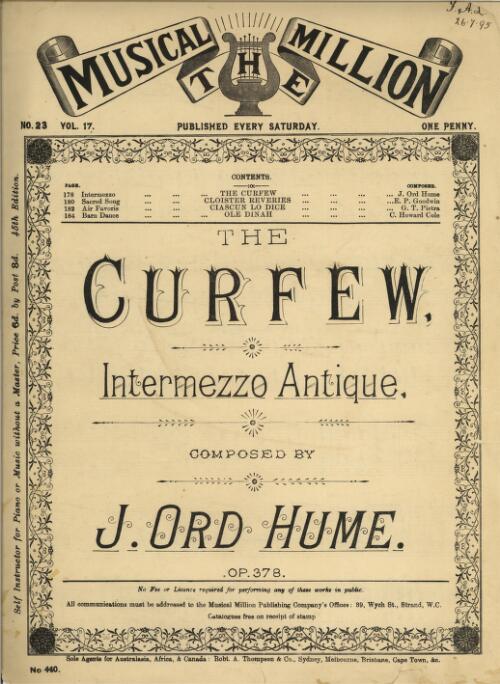 The curfew : intermezzo antique / composed by J. Ord Hume