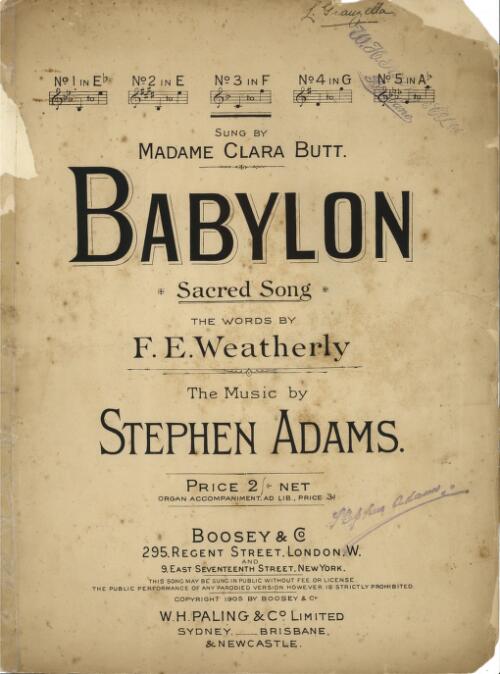 Babylon : sacred song / the words by F. E. Weatherly ; the music by Stephen Adams