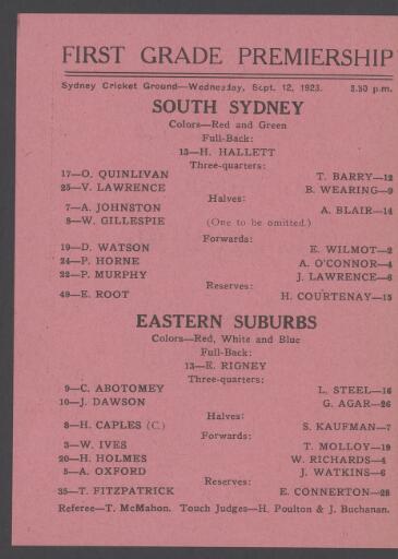 Official Programme 12th September 1923