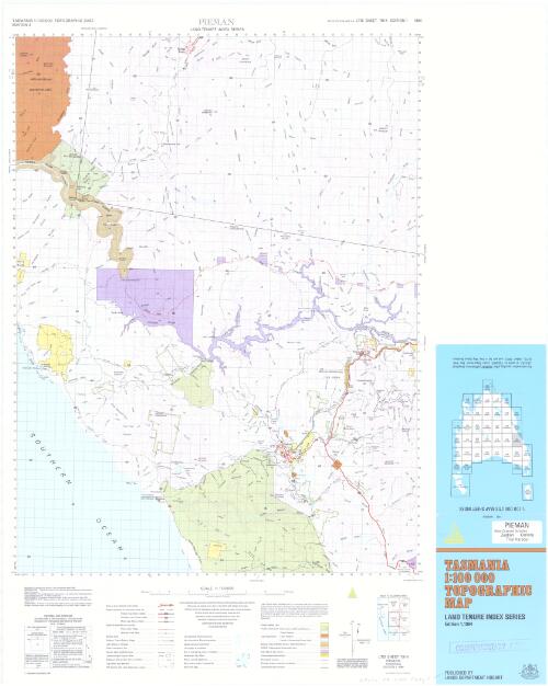 Tasmania 1:100 000 topographic map : Land tenure index series. 7914,. Pieman [cartographic material] / produced by the Mapping Division, Lands Department, Hobart