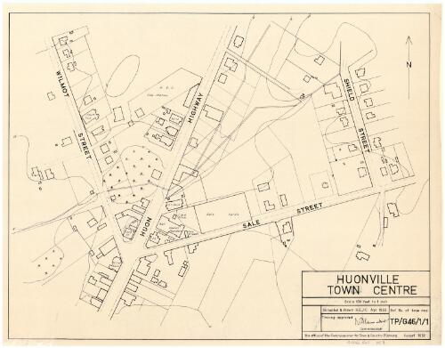 Huonville Town Centre [cartographic material] / compiled and produced in the office of the Commissioner for Town and Country Planning