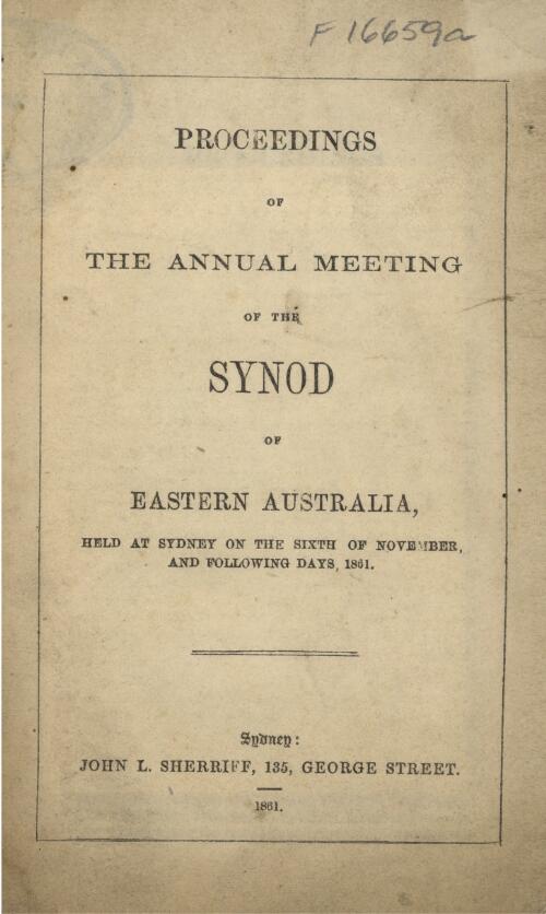 Proceedings of the annual meeting of the Synod of Eastern Australia
