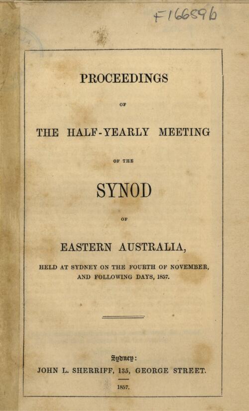 Proceedings of the half-yearly meeting of the Synod of Eastern Australia