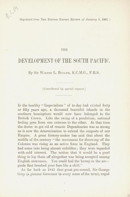 The development of the South Pacific / by Sir Walter L. Buller