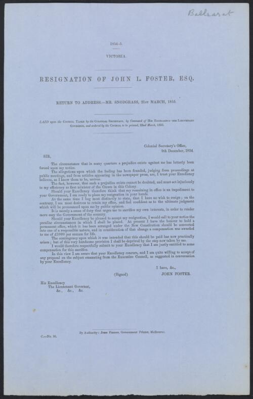 Resignation of John L. Foster, Esq. / John Foster
