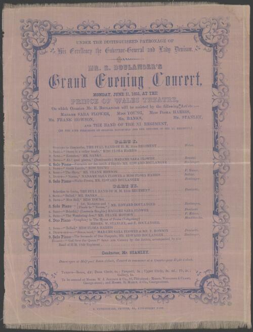Mr. E. Boulanger's grand evening concert on Monday, June 11, 1855, at the Prince of Wales Theatre : [programme]