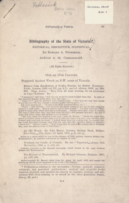 Bibliography of the State of Victoria : historical, descriptive, statistical / by Edward A. Petherick