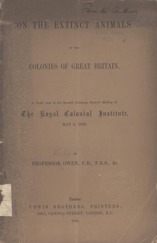 On the extinct animals of the colonies of Great Britain / by Professor [Richard] Owen
