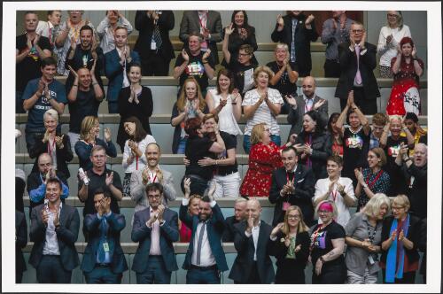 Celebrations in the public gallery of the House of Representatives after the passing of Australian marriage equality bill, Parliament House, Canberra, 7 December 2017 / Sean Davey