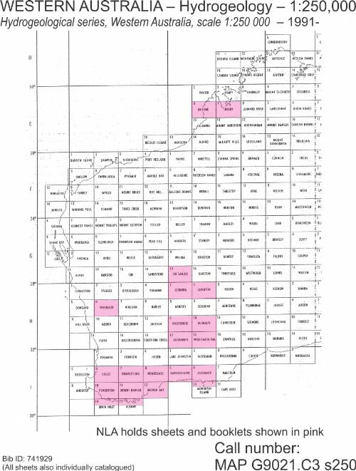 Hydrogeological series, Western Australia, scale 1:250 000 [cartographic material] / cartography by the Cartographic Services Branch, Surveys and Mapping Division, Department of Mines, Western Australia ; hydrogeology by A.T. Laws ... [et al.]