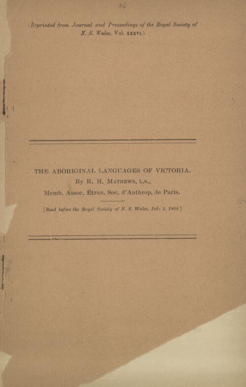 The Aboriginal languages of Victoria / by R.H. Mathews