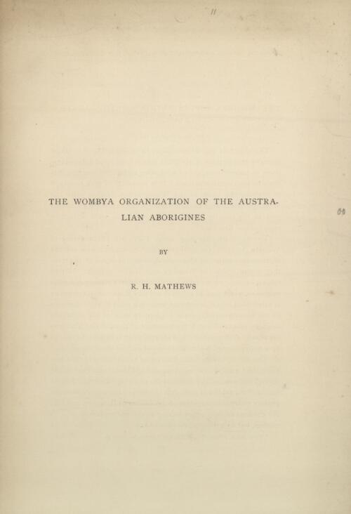 The Wombya organization of the Australian Aborigines / by R. H. Mathews